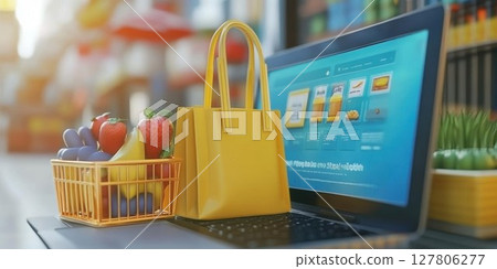 Online Grocery Shopping with Fresh Produce and Convenient Delivery Concept 127806277