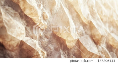 Crystals glow softly with facets, mineral formation, geological wonders and natural beauty. Earth tones and crystalline structure. 127806333