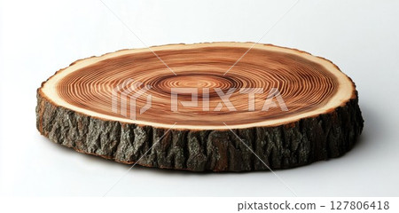Wood Slice Shows Natural Beauty with Rings and Bark Texture, Rustic Decor Theme. 127806418