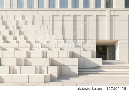 white columns on a building facade, front view 127806436