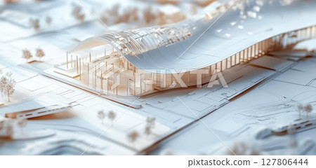 architectural drawing of a house on a blueprint 127806444