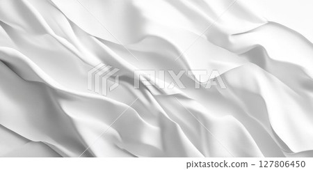 White Fabric Flows Gracefully, Draped and Rippled Texture with Elegance and Simplicity. 127806450