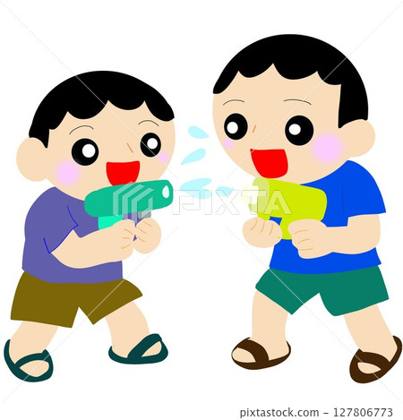 兄弟倆射擊水槍 兄弟倆射擊水槍 127806773