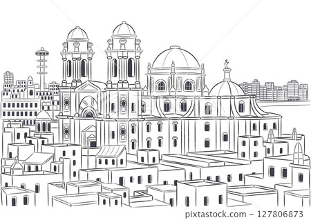 View of Cadiz with Cathedral, Spain 127806873