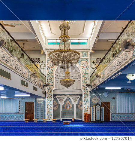Beautiful interior of India Mosque showcasing intricate architecture in Kuala Lumpur, Malaysia Beautiful interior of India Mosque showcasing intricate architecture in Kuala Lumpur, Malaysia 127807014