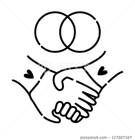 Sign of marriage, holding hands, black line icon 127807167