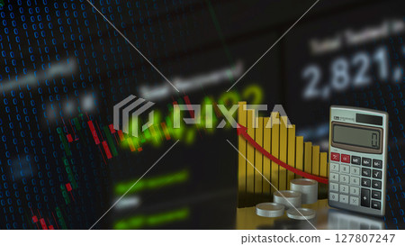 The Calculator and coins for Business concept 3d Rendering. 127807247