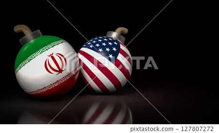 The American and Iran flag on Bomb for war crisis concept 3d Rendering. The American and Iran flag on Bomb for war crisis concept 3d Rendering. 127807272