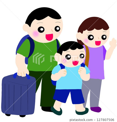 一家人帶著大行李在月台上回家 127807506