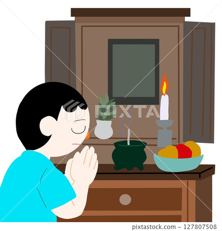 佛壇前祈禱的人們 127807508