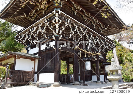 Kyoto City: Zenbouji Temple's mountain gate (romon gate) and fresh greenery 127808029