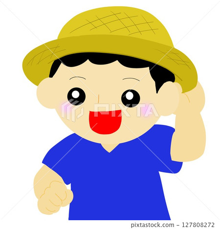 A boy wearing a straw hat A boy wearing a straw hat 127808272