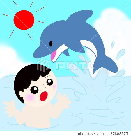 Dolphin, Sea and Boy 127808275
