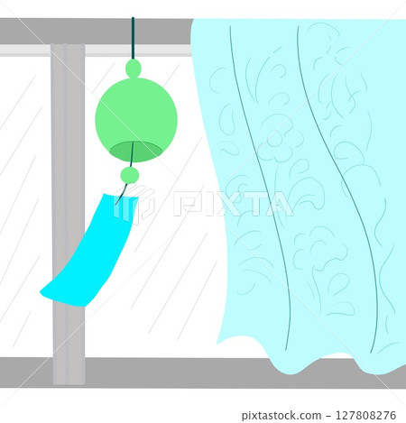 Wind chimes swaying from the window 127808276