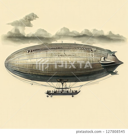 an AI Image Generator, Vintage Illustration of an Airship Floating Elegantly in the Sky an AI Image Generator, Vintage Illustration of an Airship Floating Elegantly in the Sky 127808545