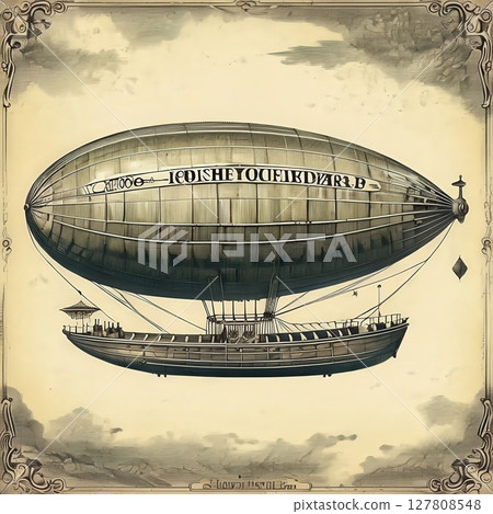 an AI Image Generator, Vintage Illustration of an Airship Floating Elegantly in the Sky 127808548