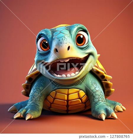 an AI Image Generator, Adorable Smiling Cartoon Turtle 127808765