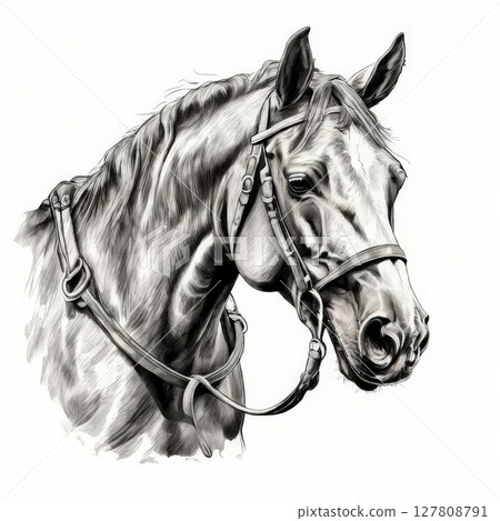 an AI Image Generator, Illustrated Saddled Horse Standing Elegantly an AI Image Generator, Illustrated Saddled Horse Standing Elegantly 127808791