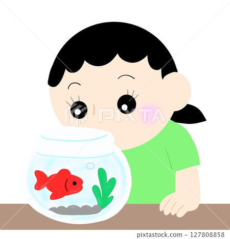 看著魚缸裡的金魚的女孩 看著魚缸裡的金魚的女孩 127808858