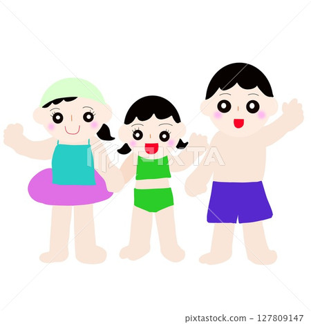 Children waving at the pool/sea Children waving at the pool/sea 127809147