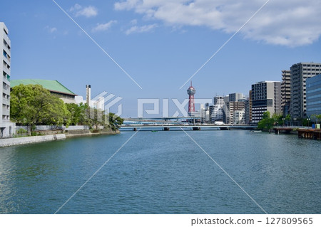 Hakata Bay as seen from a bridge in Fukuoka City Hakata Bay as seen from a bridge in Fukuoka City 127809565