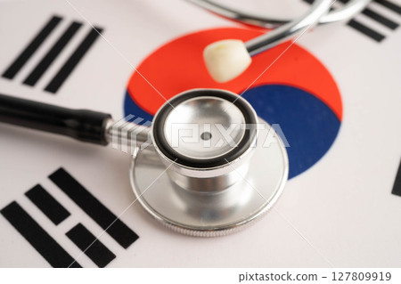 South Korea flag with black stethoscope, Business and finance concept. 127809919