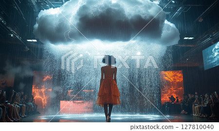 Female model walking at a fashion show Female model walking at a fashion show 127810040