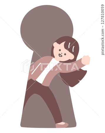 一位女商人從鑰匙孔冒出來的插圖 一位女商人從鑰匙孔冒出來的插圖 127810059