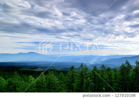 Mt. Asama and Komoro City in the morning mist as seen from the Fairy Tale Road Saku City 127810106