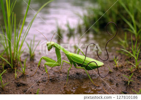 被金針蟲寄生的巨型螳螂 127810186