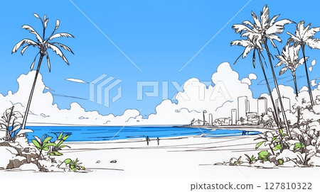 夏日海灘場景（簡單的顏色） 127810322