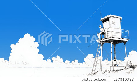 夏日海灘場景（簡單的顏色） 127810388