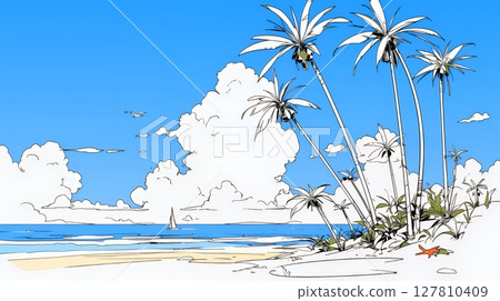 夏日海灘場景（簡單的顏色） 127810409