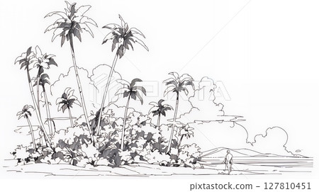 夏日海灘場景（簡單的顏色） 127810451