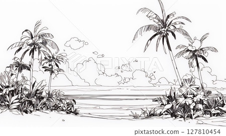 Summer beach scene (simple colors) 127810454