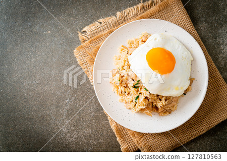 fried rice with pork and fried egg in Japanese style fried rice with pork and fried egg in Japanese style 127810563