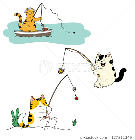 Cartoon Cats Fishing 127811349