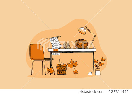 Cozy Knitting Corner Illustration 127811411