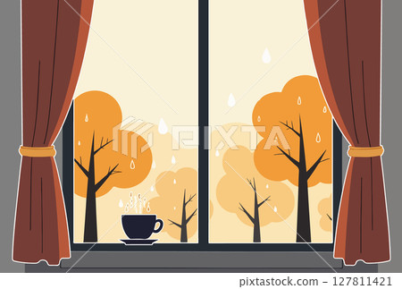 Rainy Autumn Day Coffee View 127811421