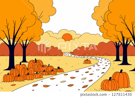 Autumn Landscape with Pumpkins Autumn Landscape with Pumpkins 127811430