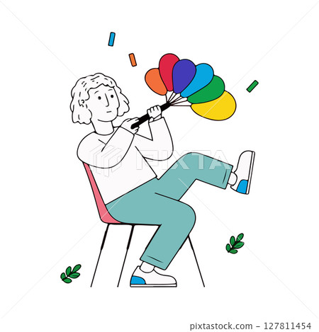 Woman with Colorful Balloons Woman with Colorful Balloons 127811454