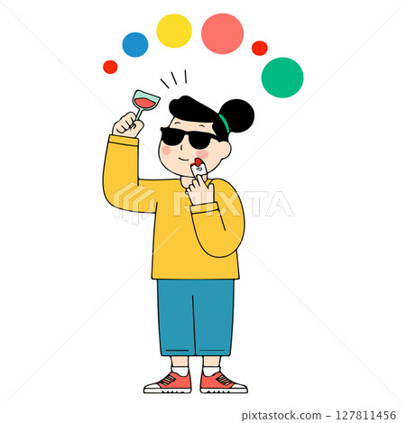 Stylish Woman with Wine and Colorful Bubbles Stylish Woman with Wine and Colorful Bubbles 127811456