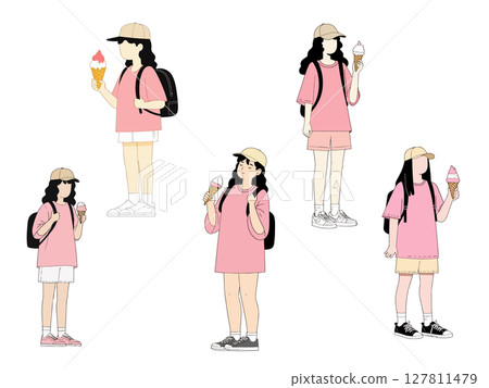 Girls Enjoying Ice Cream 127811479