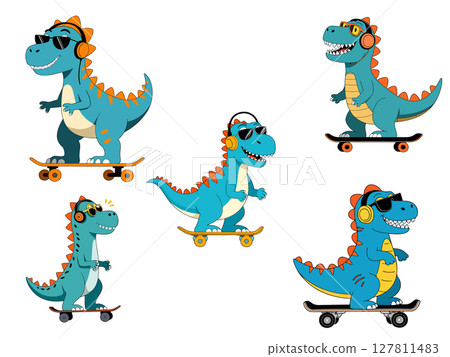 Cartoon Dinosaurs on Skateboards 127811483