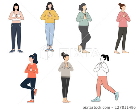 Diverse Women Practicing Yoga Poses 127811496