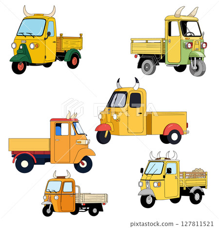 Cartoon Auto Rickshaws with Horns 127811521
