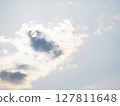 The sun is hidden by clouds and only its outline is visible (bright) 127811648