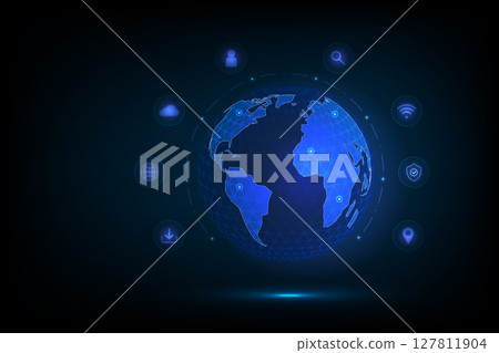 Digital technology global business internet connection with icons, Online network finance marketing 127811904