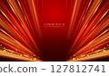 Abstract glowing light rays with golden line, shine dot effect and glitter light decoration on red background 127812741