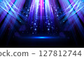 Abstract blue and purple light rays stage background with glitter light effects, and bokeh elements 127812744